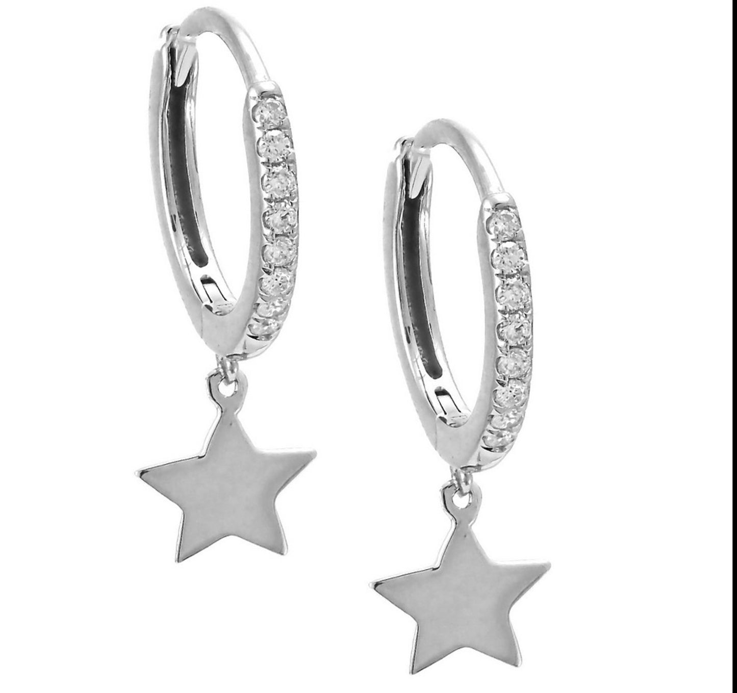 14K Gold Fashion Full Micro Pave Star Diamond Huggie Earrings