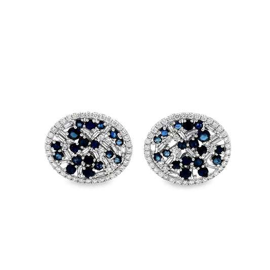 Round Sapphire and Diamond Oval Cufflinks