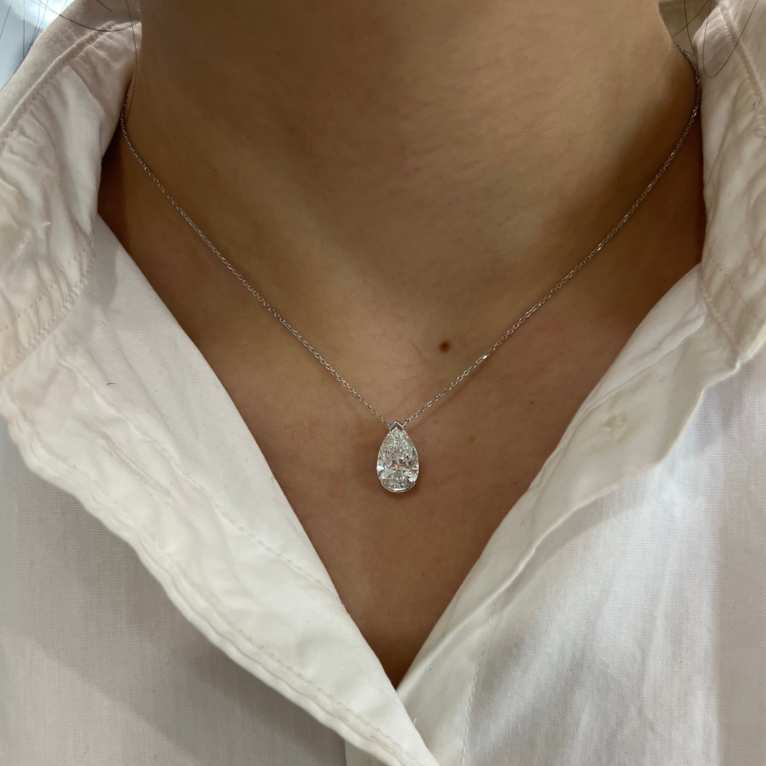 Half Bezel 3ct Pear Diamond Necklace