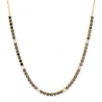 14k Yellow Gold Classic 4 Prongs Black Diamond Tennis Chain Necklace