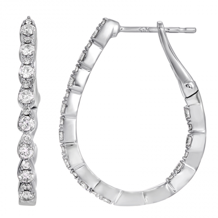 14k White Gold Diamond Hoop Earrings