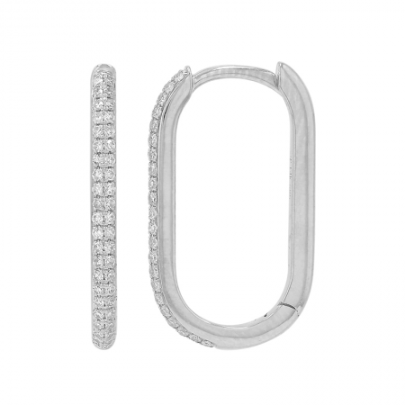 14k White Gold Rectangle Diamond Huggie Earrings