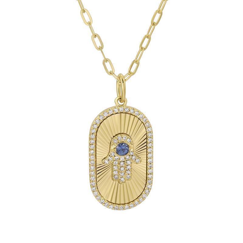 14k Yellow Gold Lines / Fluted Evil Eye Diamond Necklace