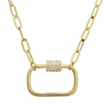 14k Yellow Gold Diamond Carabiner Link Chain Necklace