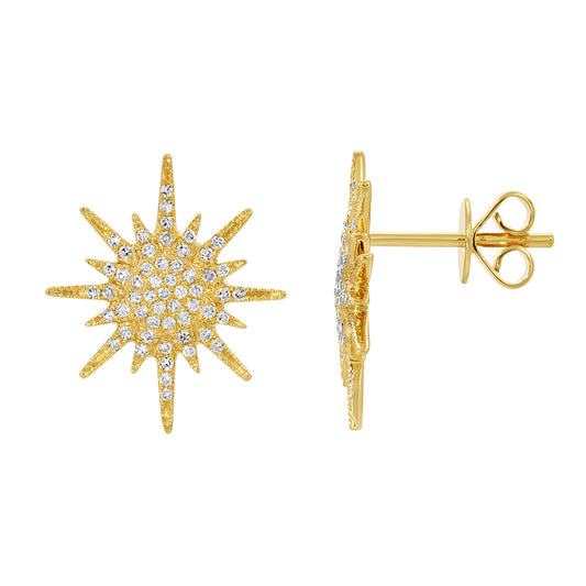 14k Yellow Gold Sunbrust Diamond Earrings