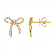 14k Yellow Gold Bow Diamond Stud Earrings