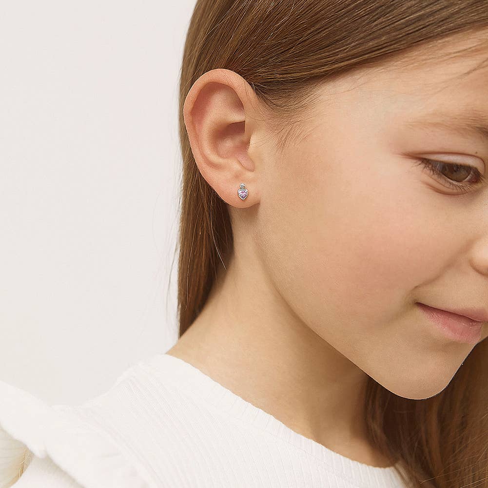 14k Gold Royal Heart CZ Kids / Children's / Girls Earrings