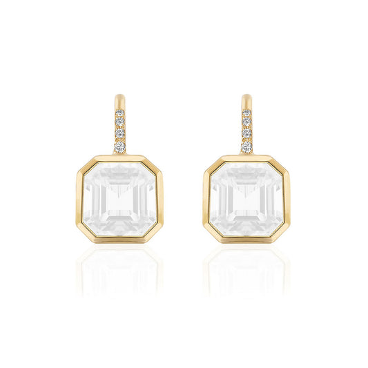 Goshwara Asscher Cut Moon Quartz & Diamond 14K Yellow Gold Earrings