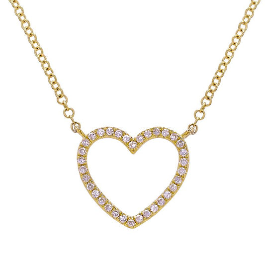 14k Yellow Gold Open Heart Diamond Necklace