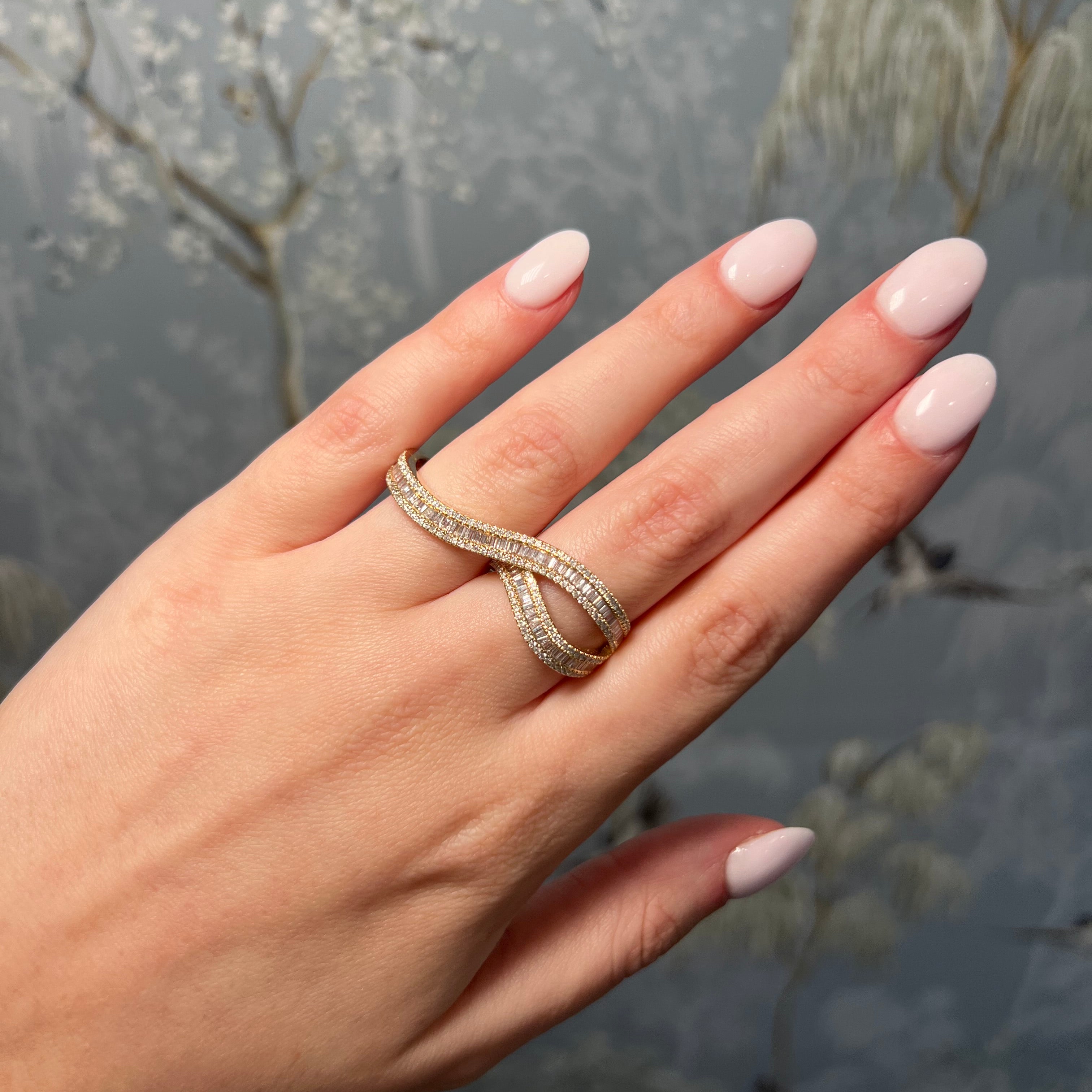 Yellow Gold Diamond Baguette Two Finger Ring