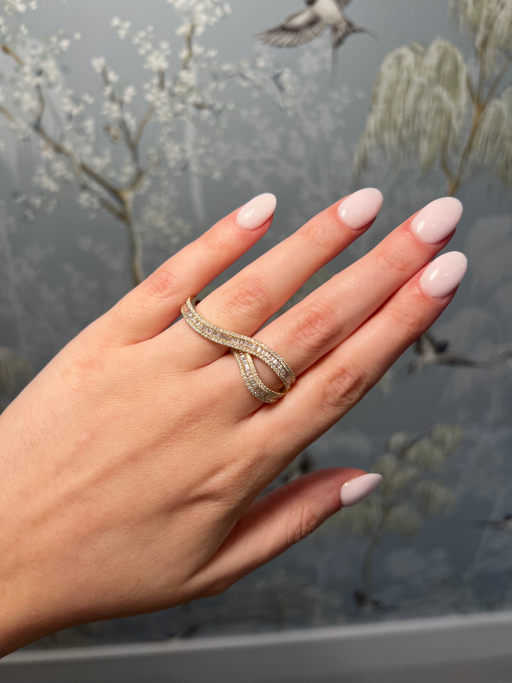 Yellow Gold Diamond Baguette Two Finger Ring