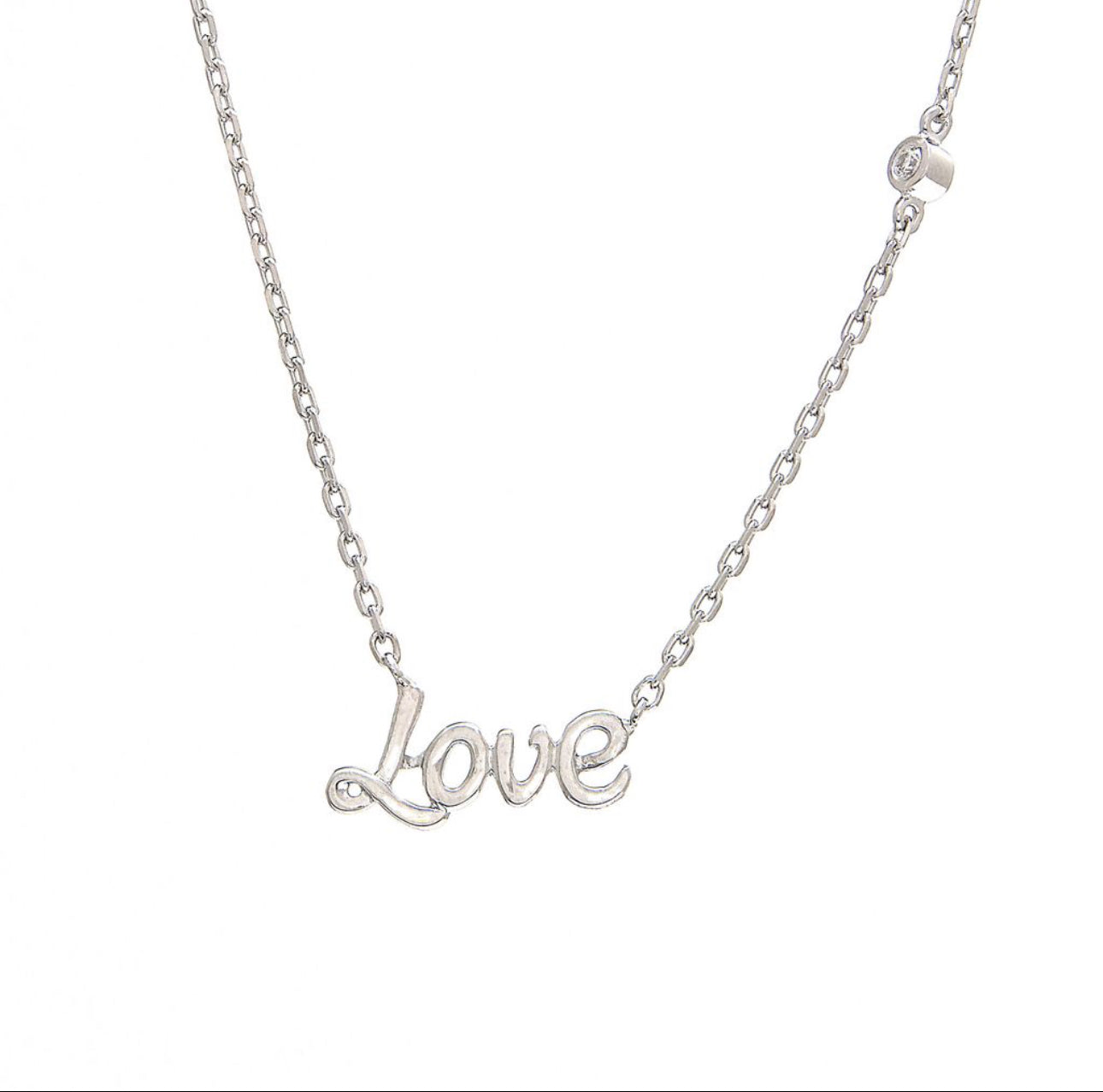 Sterling Silver Love With Bezel Diamond Necklace