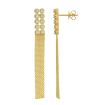 14k Yellow Gold Mesh Chain Diamond Earrings