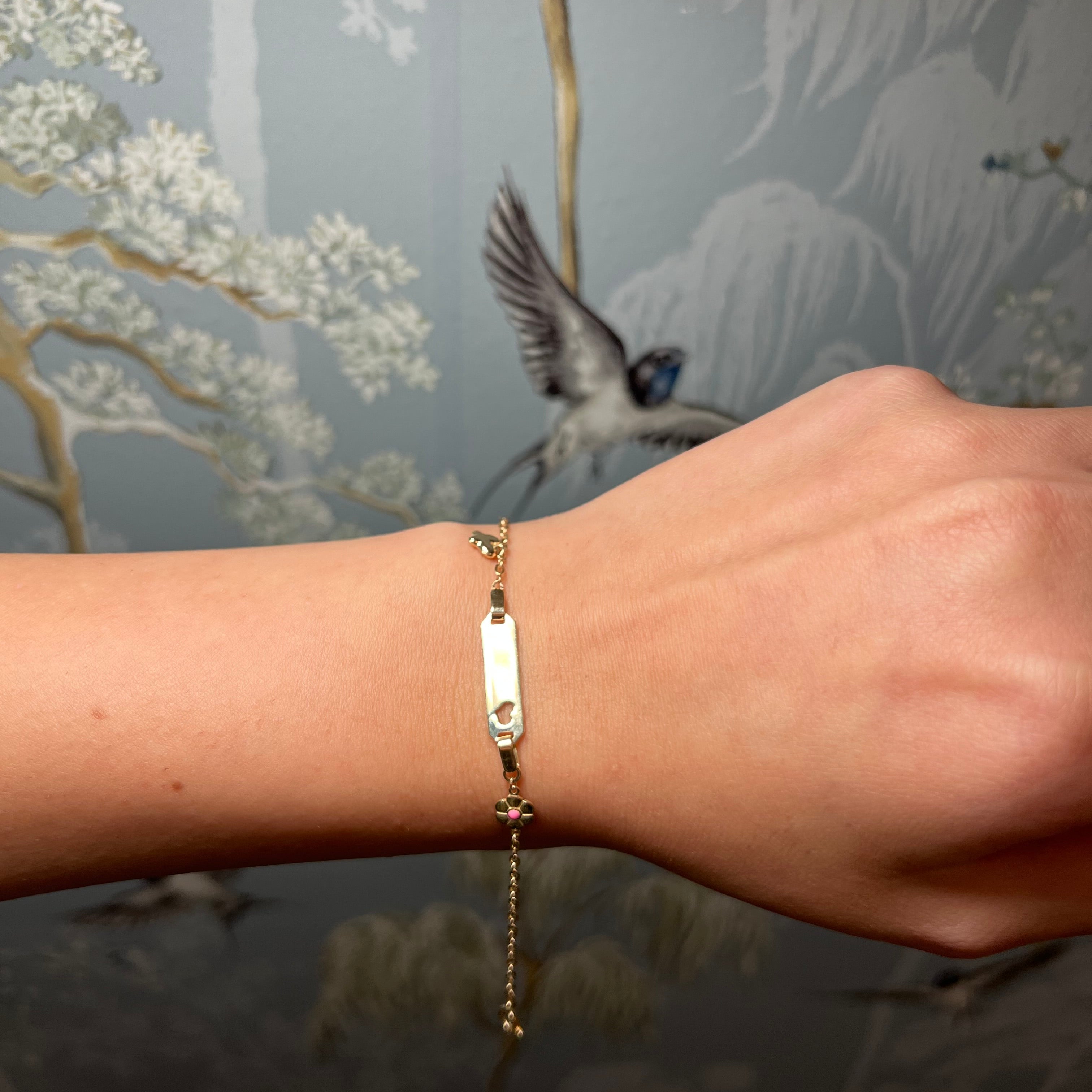 14k Yellow Gold ID Butterfly and Heart Bracelet
