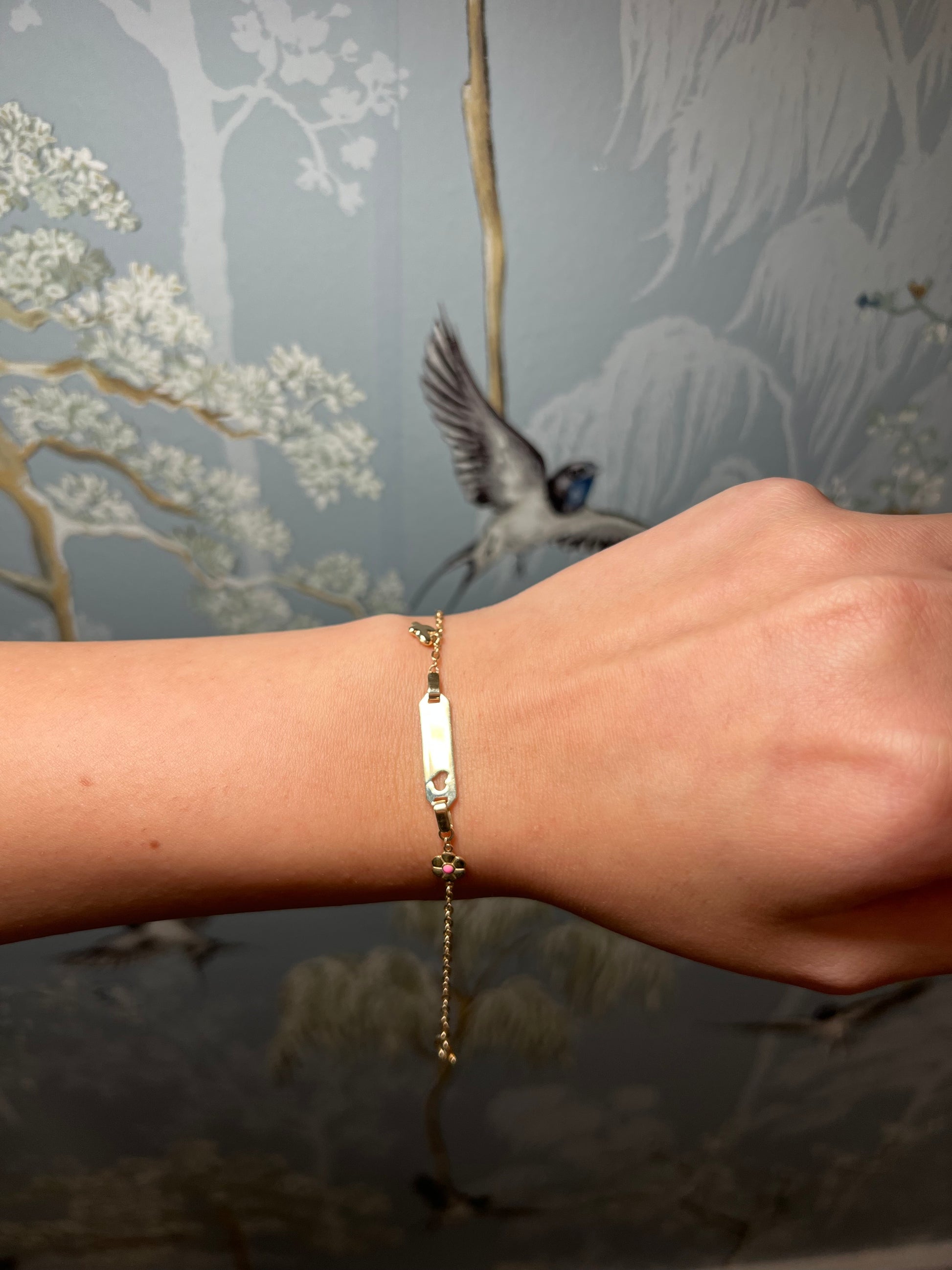 14k Yellow Gold ID Butterfly and Heart Bracelet