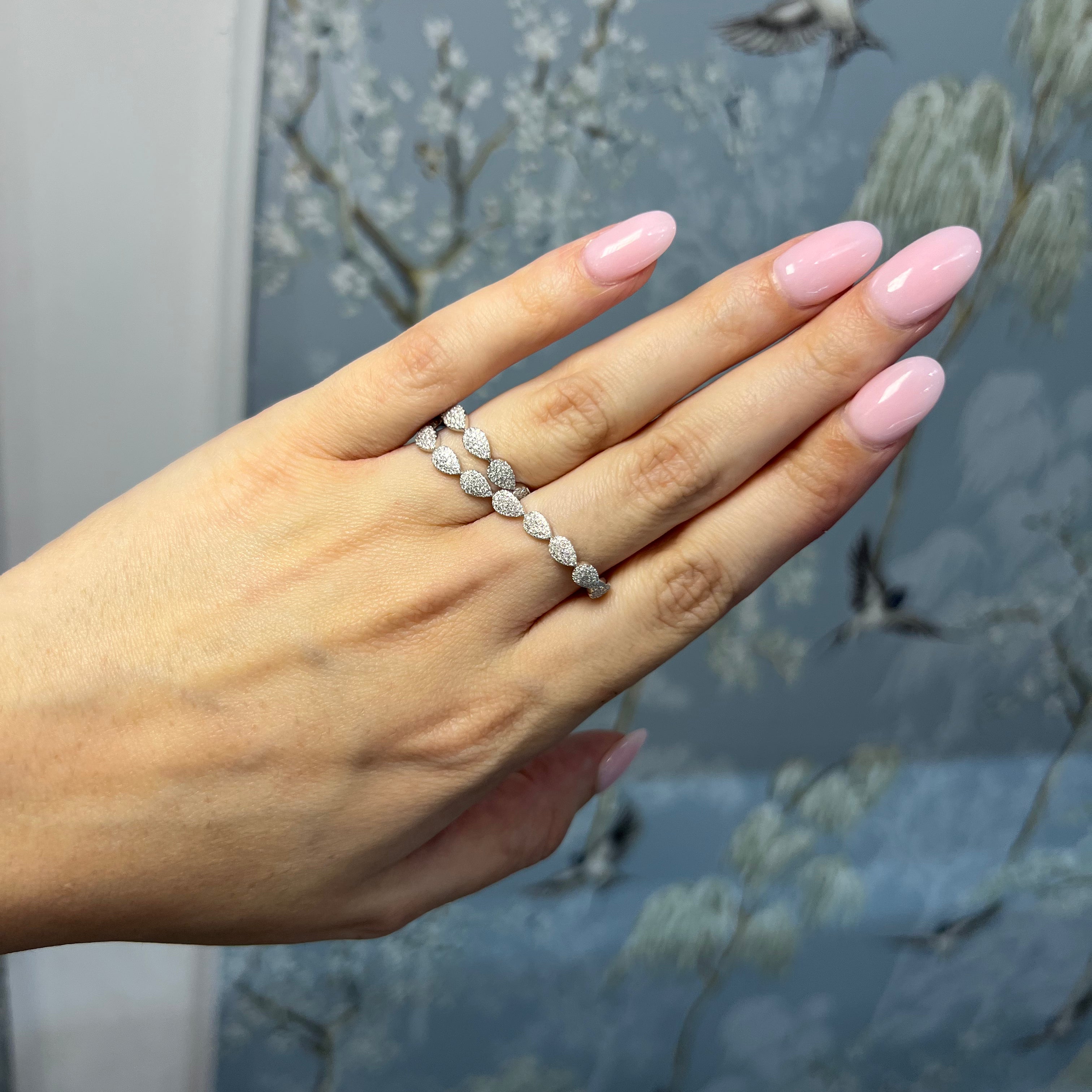 White Gold Pave Pear Double Ring