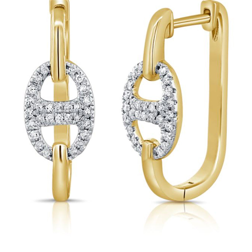 DIAMOND LINK ROUNDED RECTANGLE HUGGIE EARRINGS