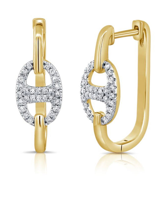 DIAMOND LINK ROUNDED RECTANGLE HUGGIE EARRINGS