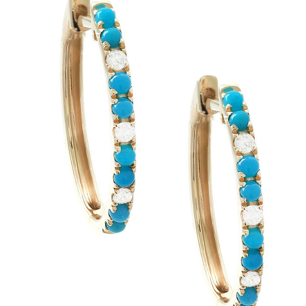 Yellow Gold Fashion Round Prong Turquoise Earrings