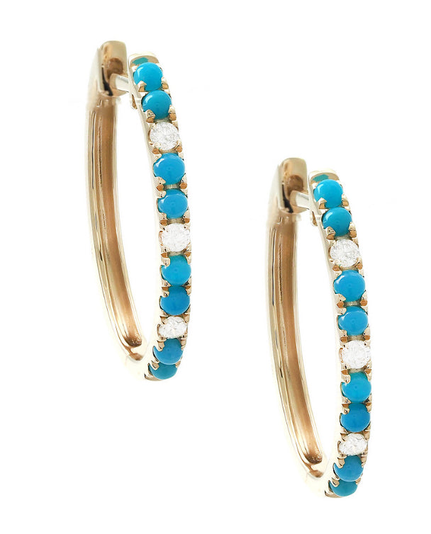 Yellow Gold Fashion Round Prong Turquoise Earrings