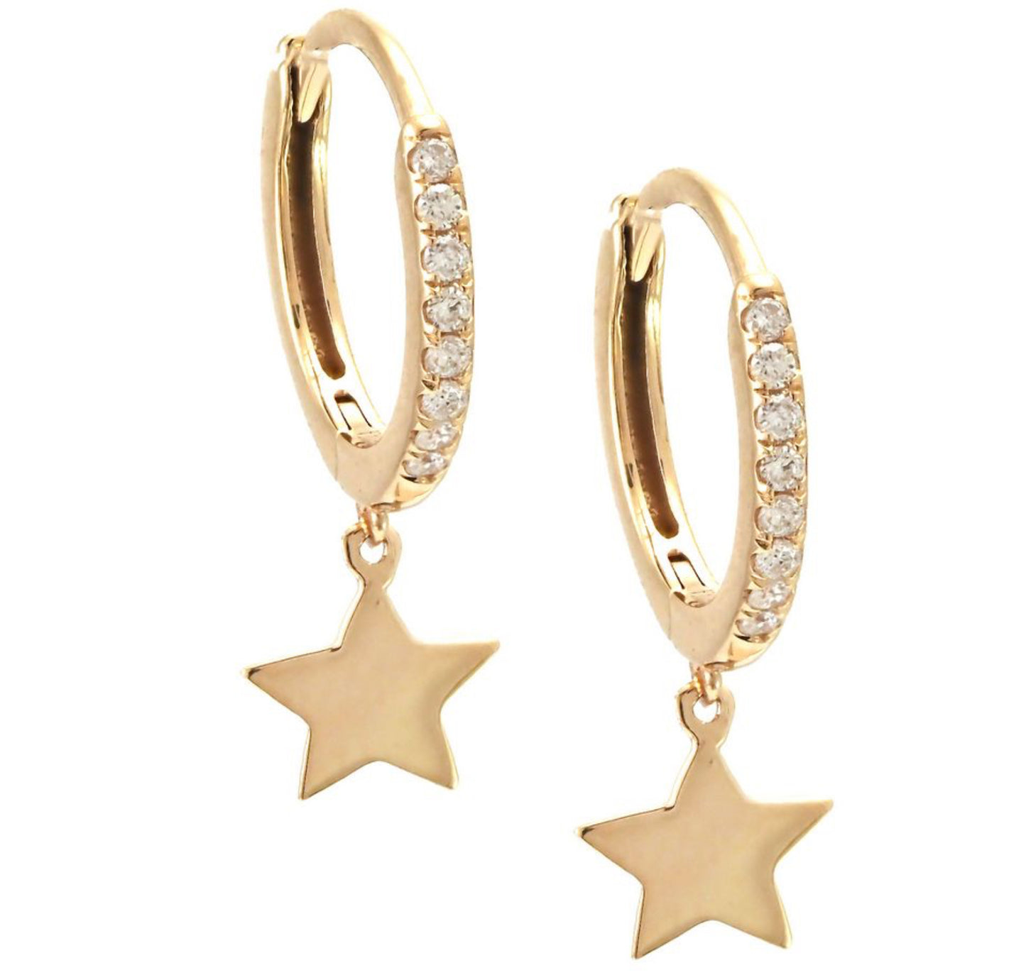 14K Gold Fashion Full Micro Pave Star Diamond Huggie Earrings