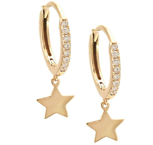 14K Gold Fashion Full Micro Pave Star Diamond Huggie Earrings