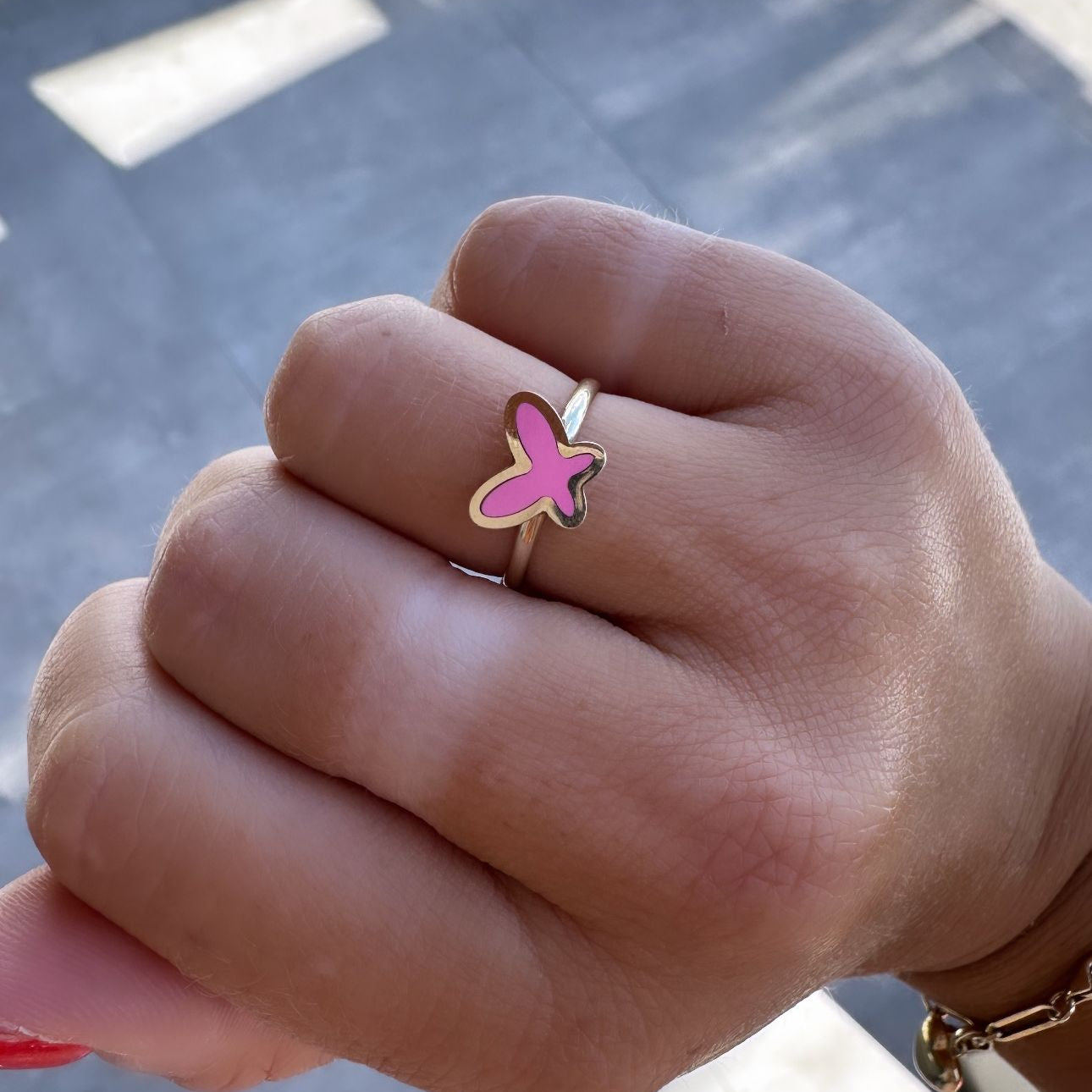 Pink Enamel Yellow Gold Ring