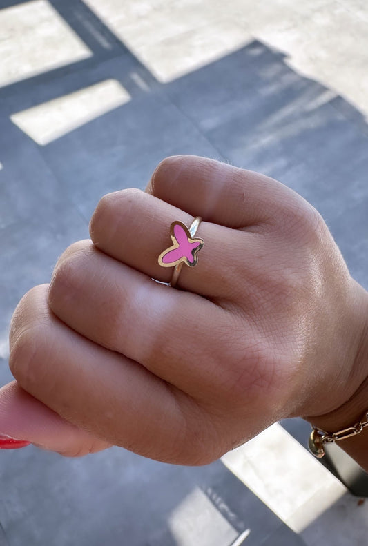 Pink Enamel Yellow Gold Ring