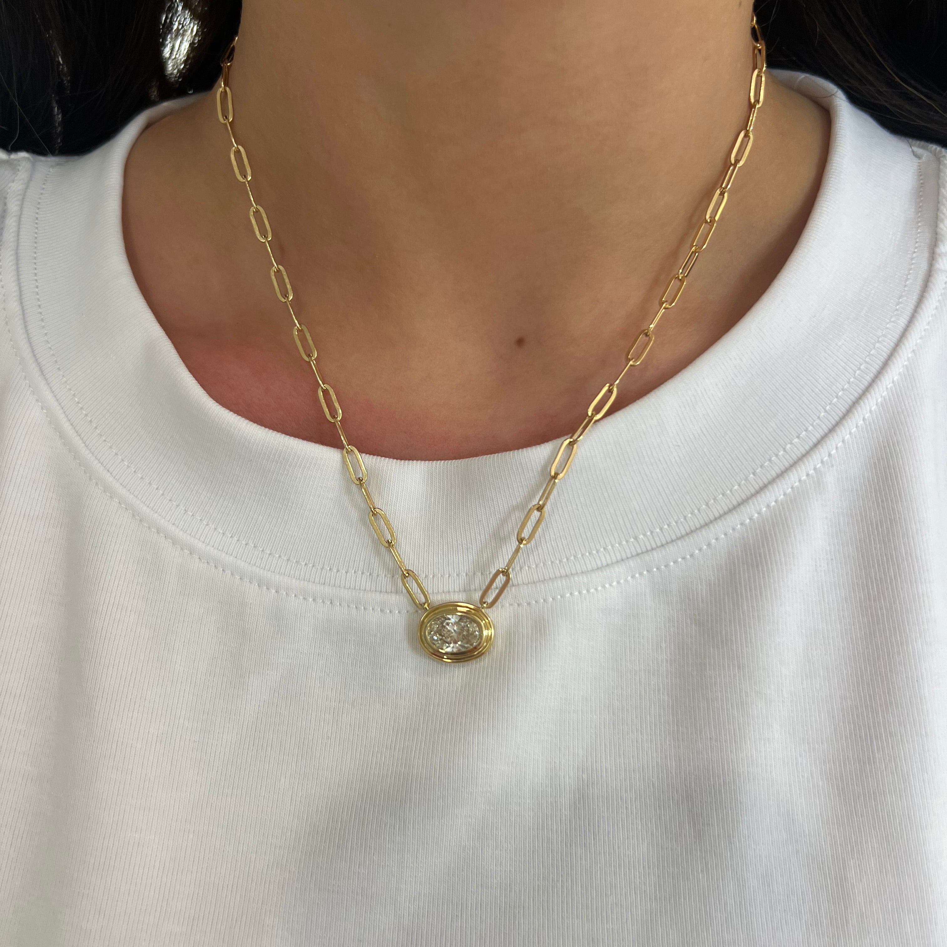 14k Yellow Gold Double Bezel Lab Oval Diamond Necklace