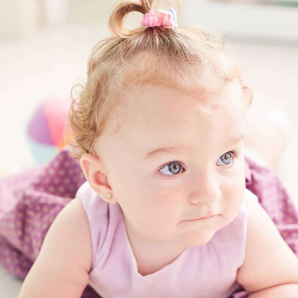 14k Gold Tiny Bezel Set CZ Baby / Toddler / Kids Earrings