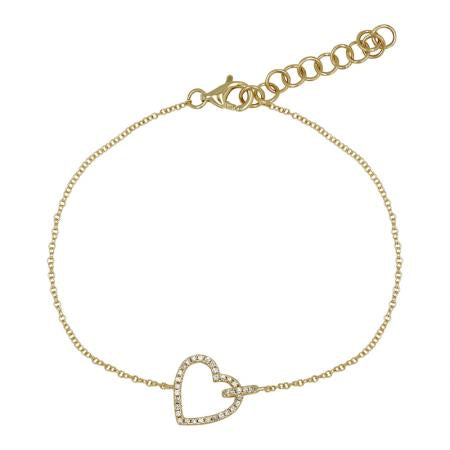 14k Yellow Gold Open Heart Diamond Bracelet