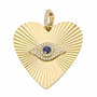 14k Yellow Gold Lines / Fluted Evil Eye Heart Necklace Charm