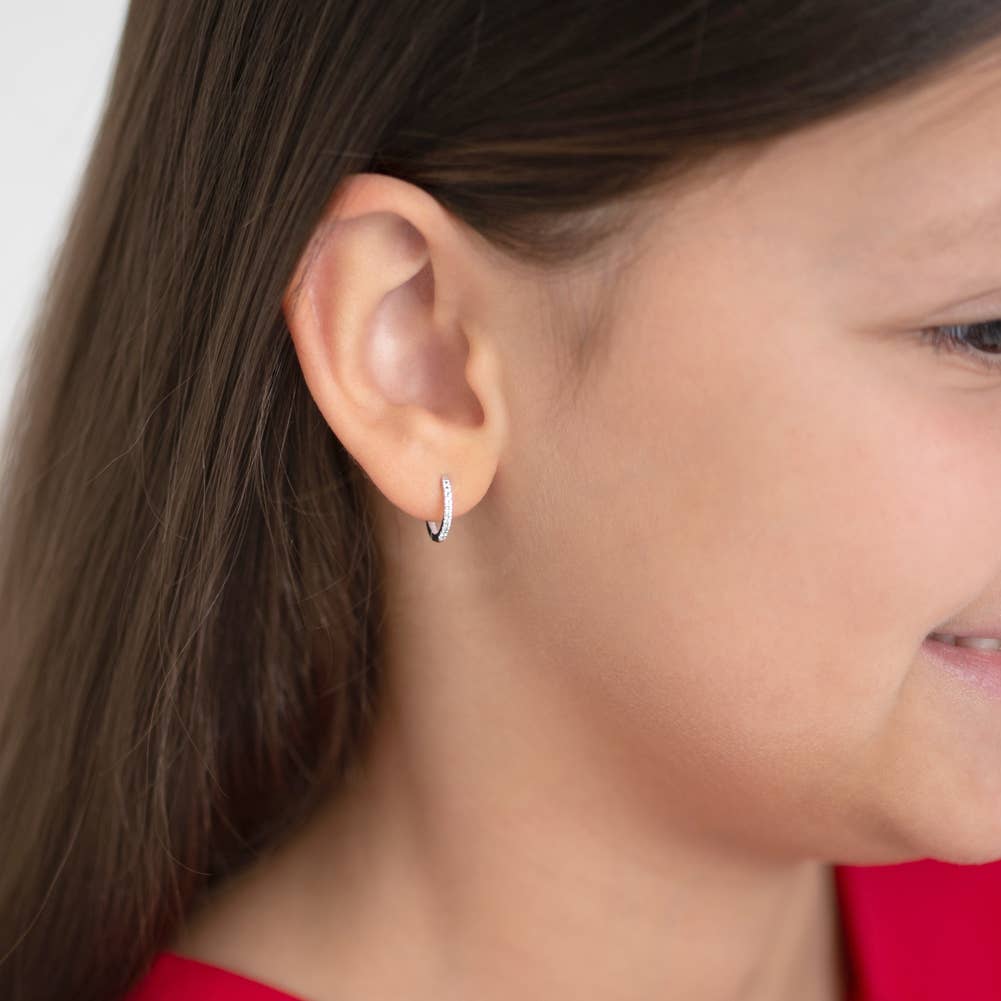 14k White Gold Clear 10mm Toddler / Kids / Girls Earrings
