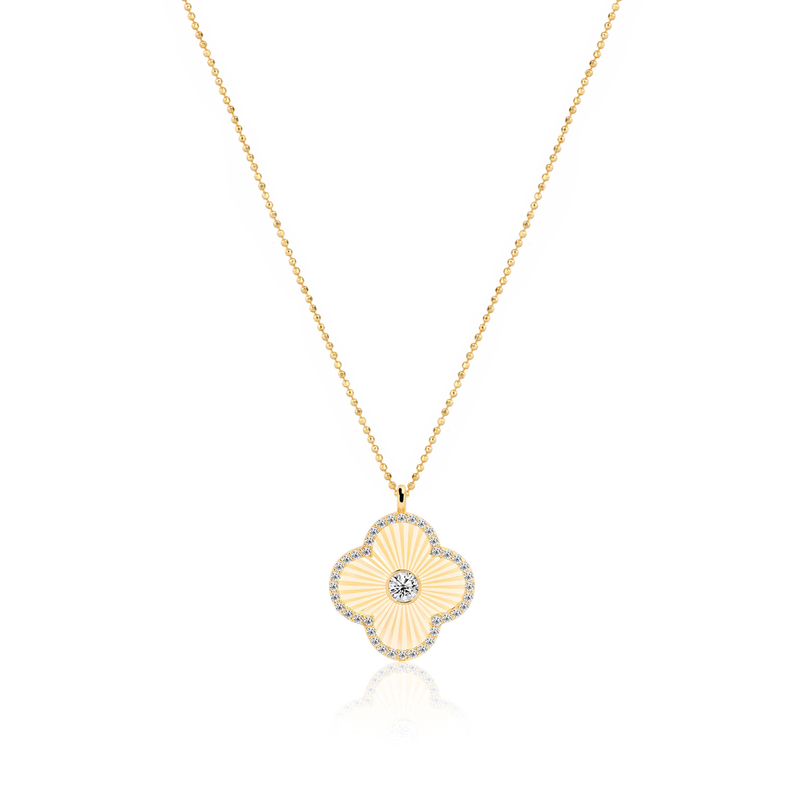 Gold Plated Textured Clover Pendant Necklace