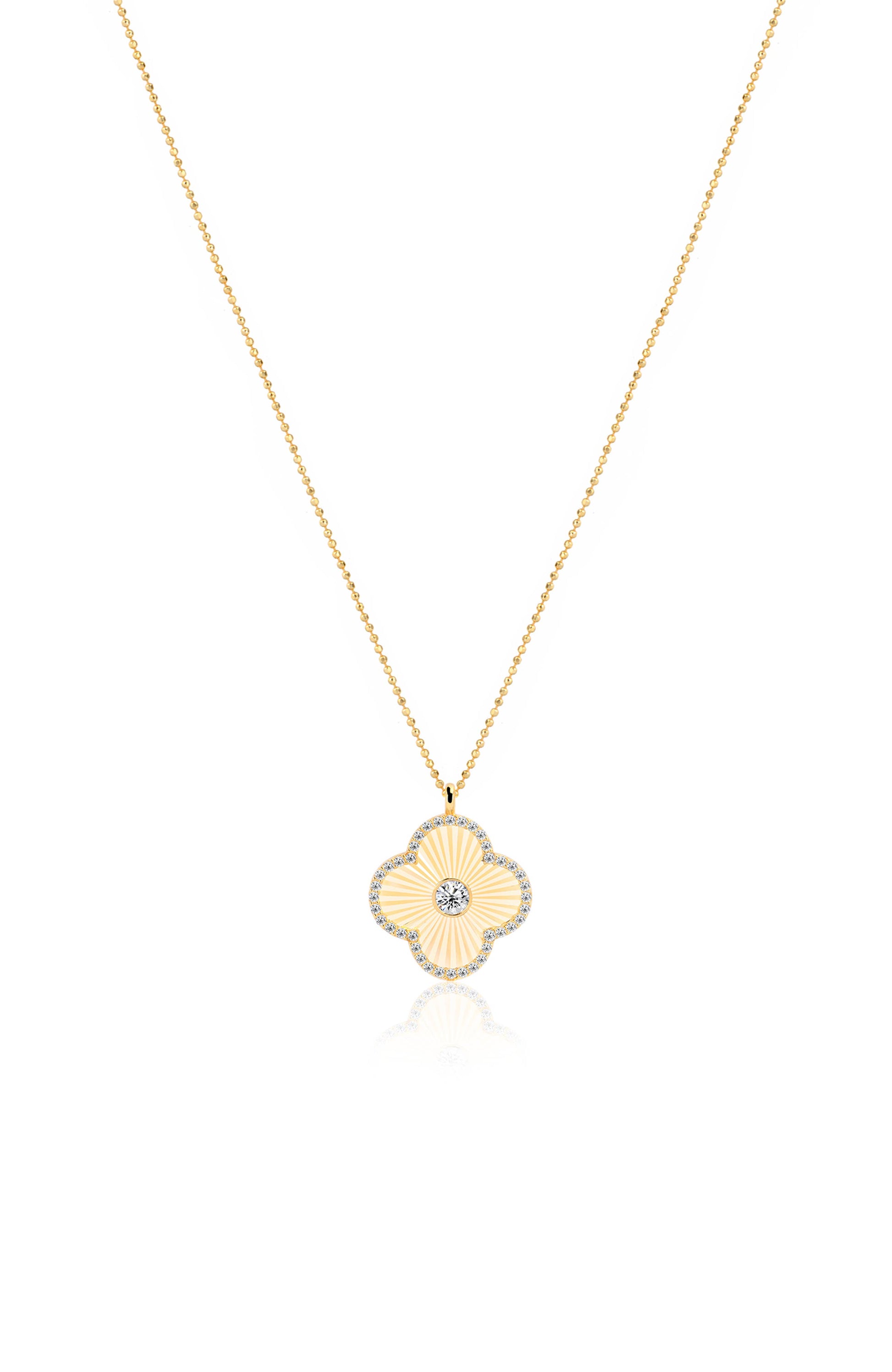 Gold Plated Textured Clover Pendant Necklace