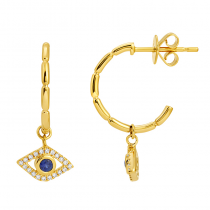 14k Yellow Gold Eveil Eye Diamond J Hoop Earrings
