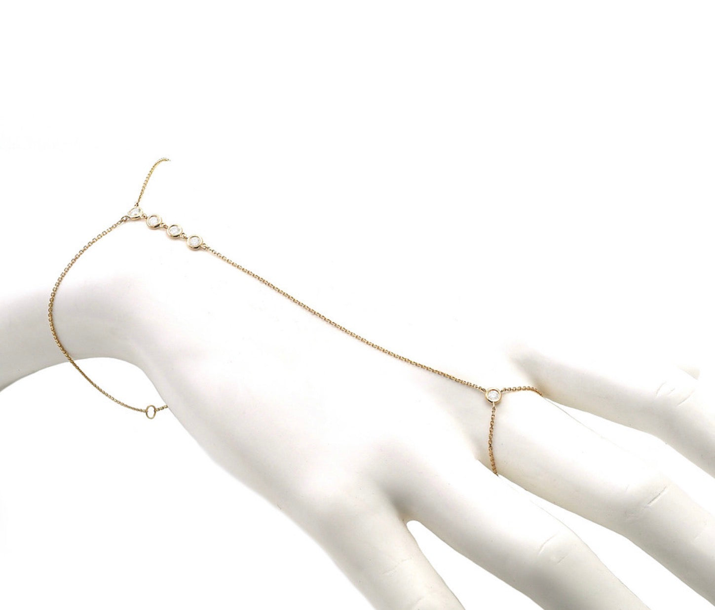 Yellow Gold Fashion Round Bezel Diamond Hand Chain