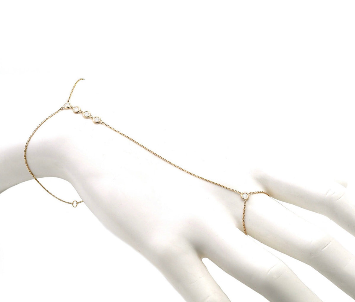 Yellow Gold Fashion Round Bezel Diamond Hand Chain