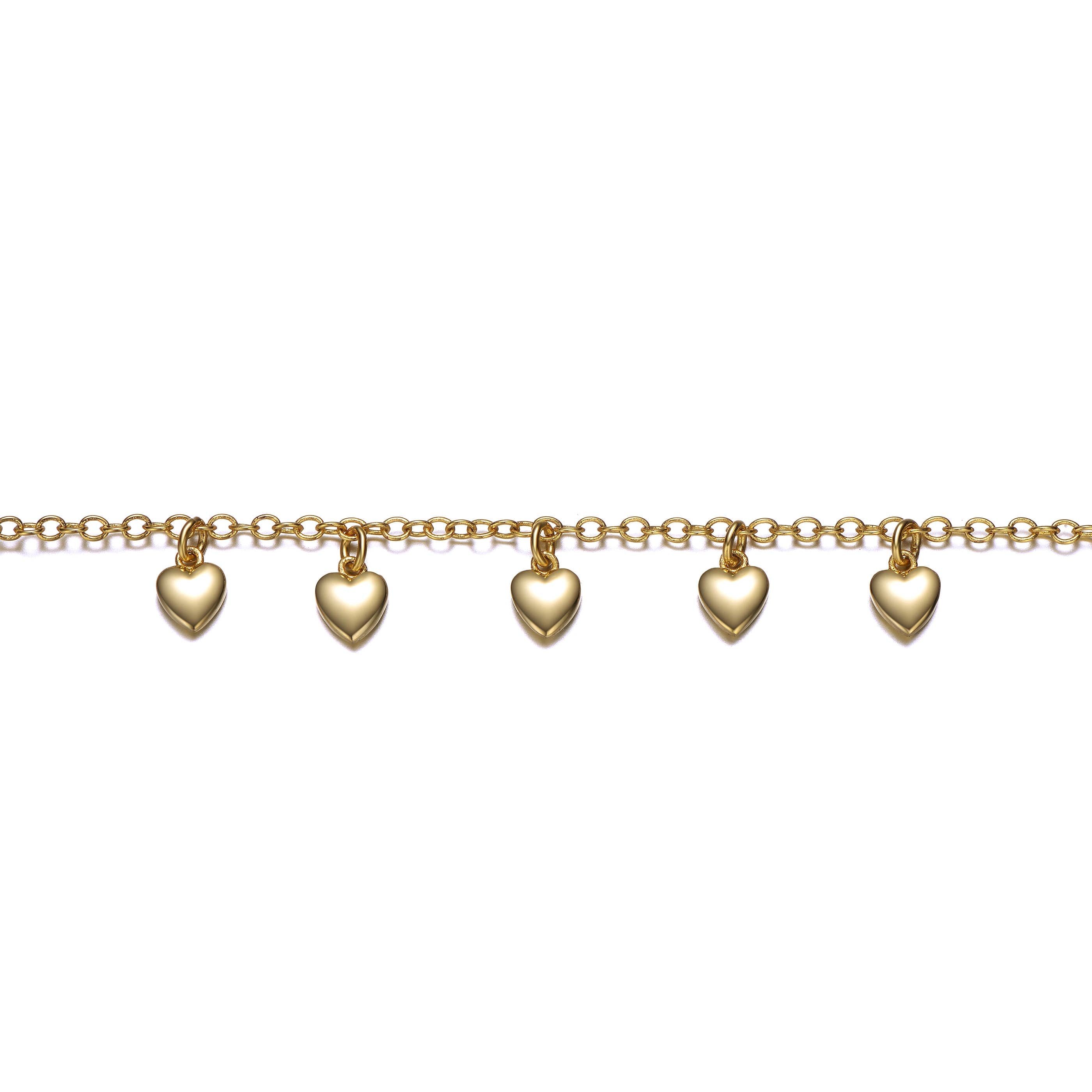 14K Yellow Gold Plated Bracelet with Dangling Heart Charms for Kids