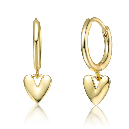 Stunning 14k Yellow Gold-Plated Heart Dangling Earrings