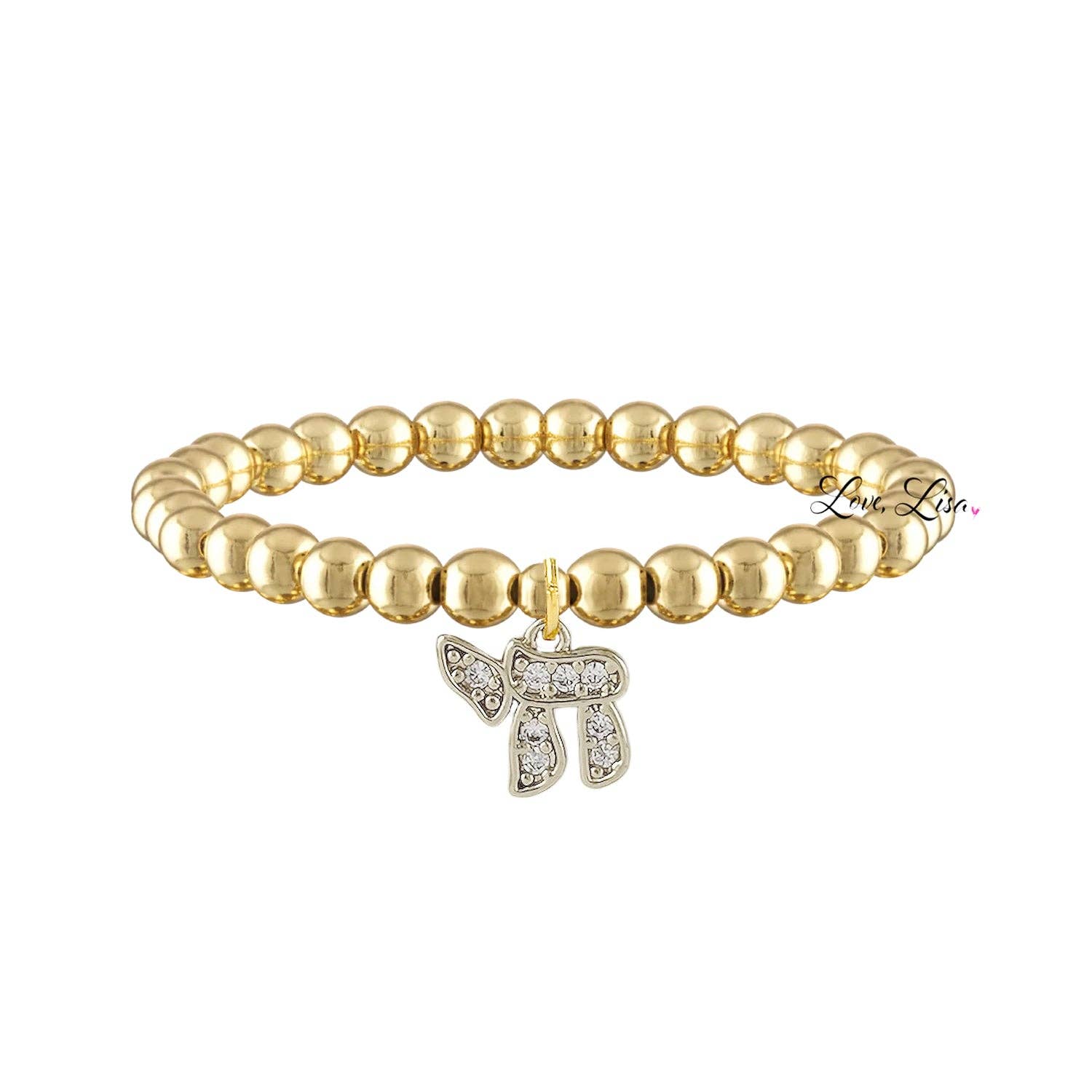 Hebrew Chai CZ Beaded Bracelet