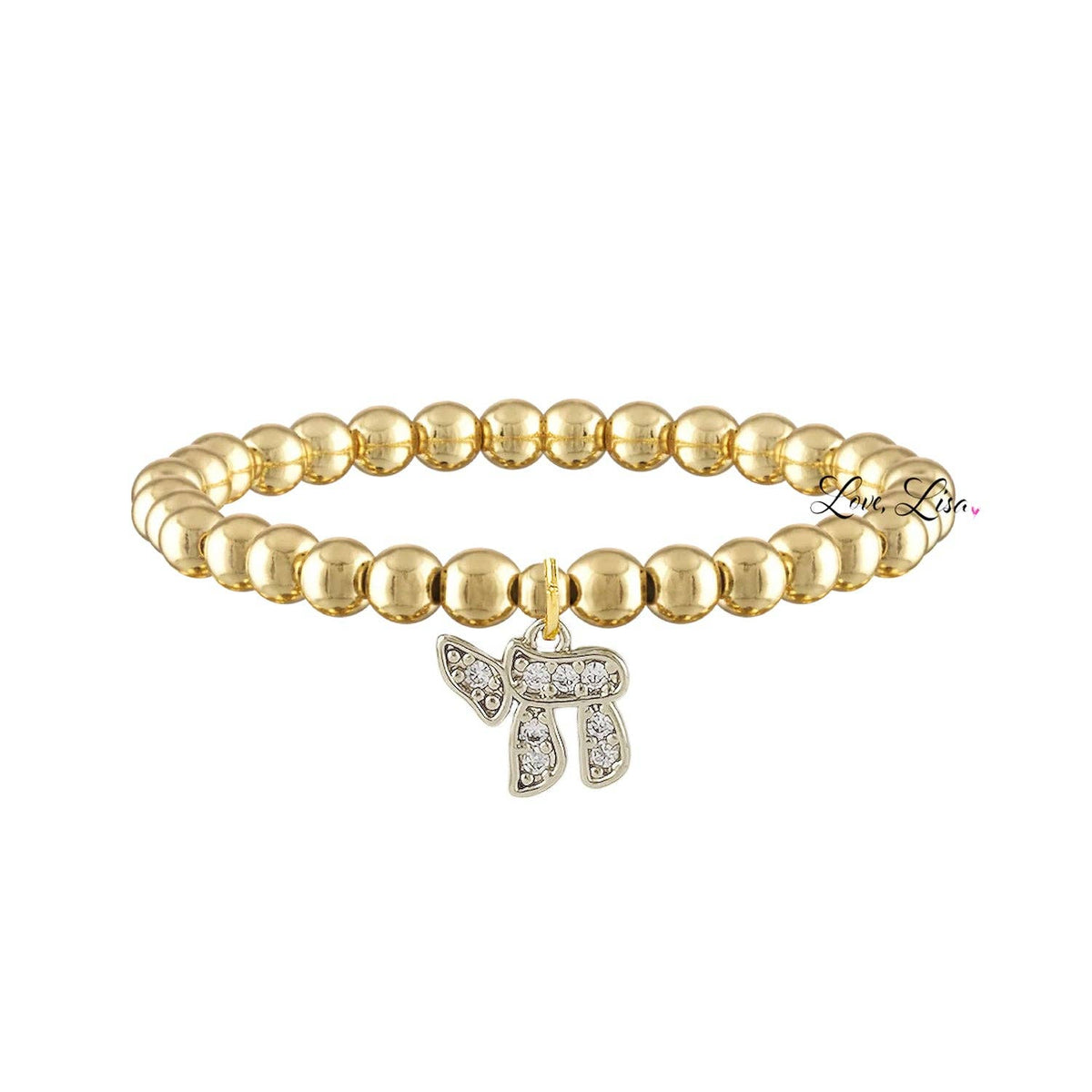 Hebrew Chai CZ Beaded Bracelet