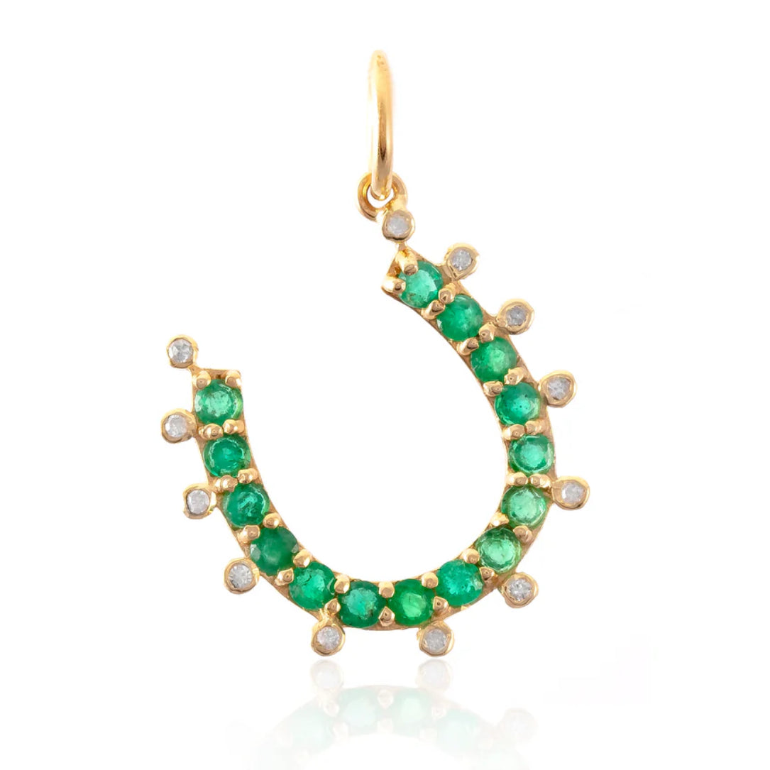 Semi Precious Emerald Diamond Horseshoe Charm Pendant