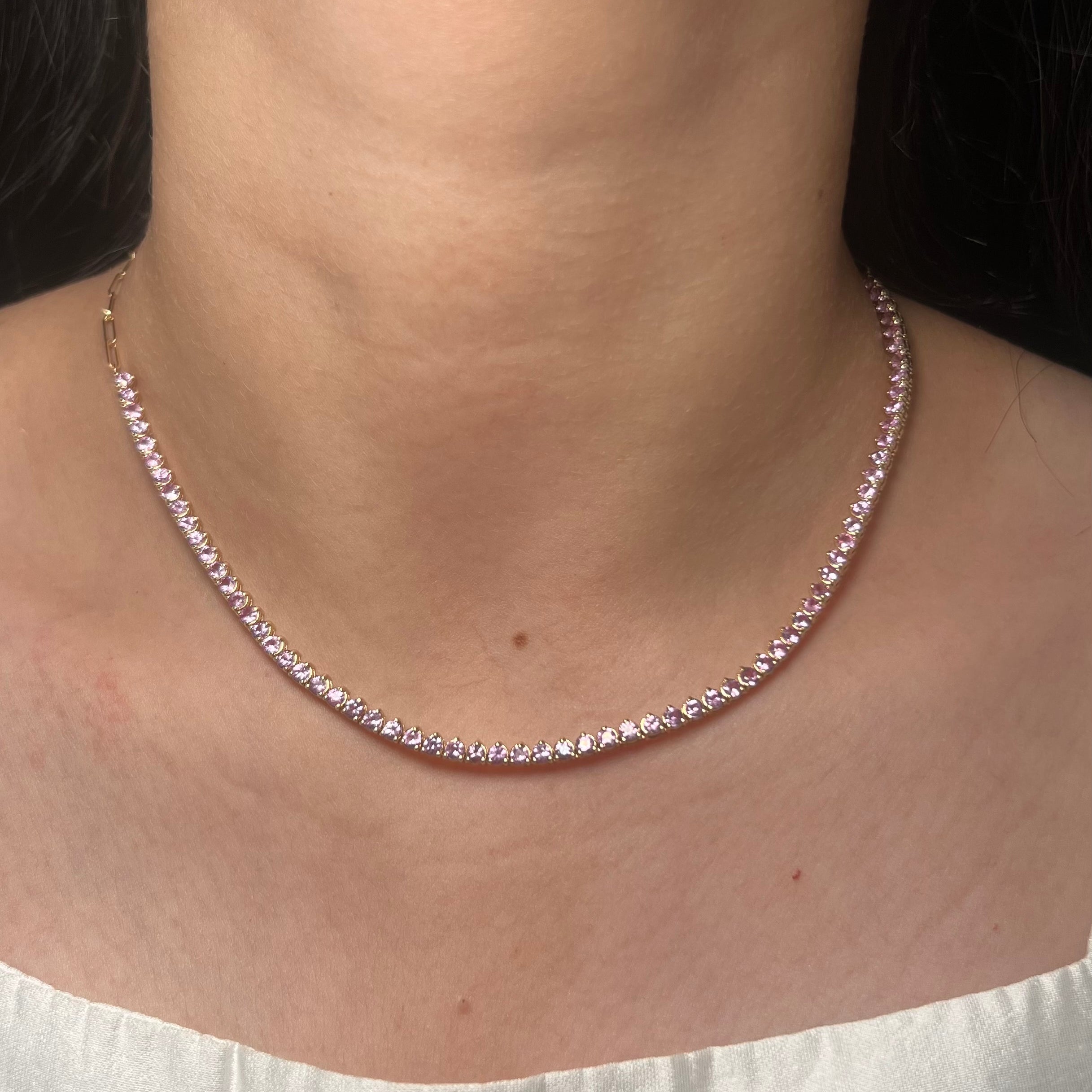 Pink Sapphire Half Tennis Necklace