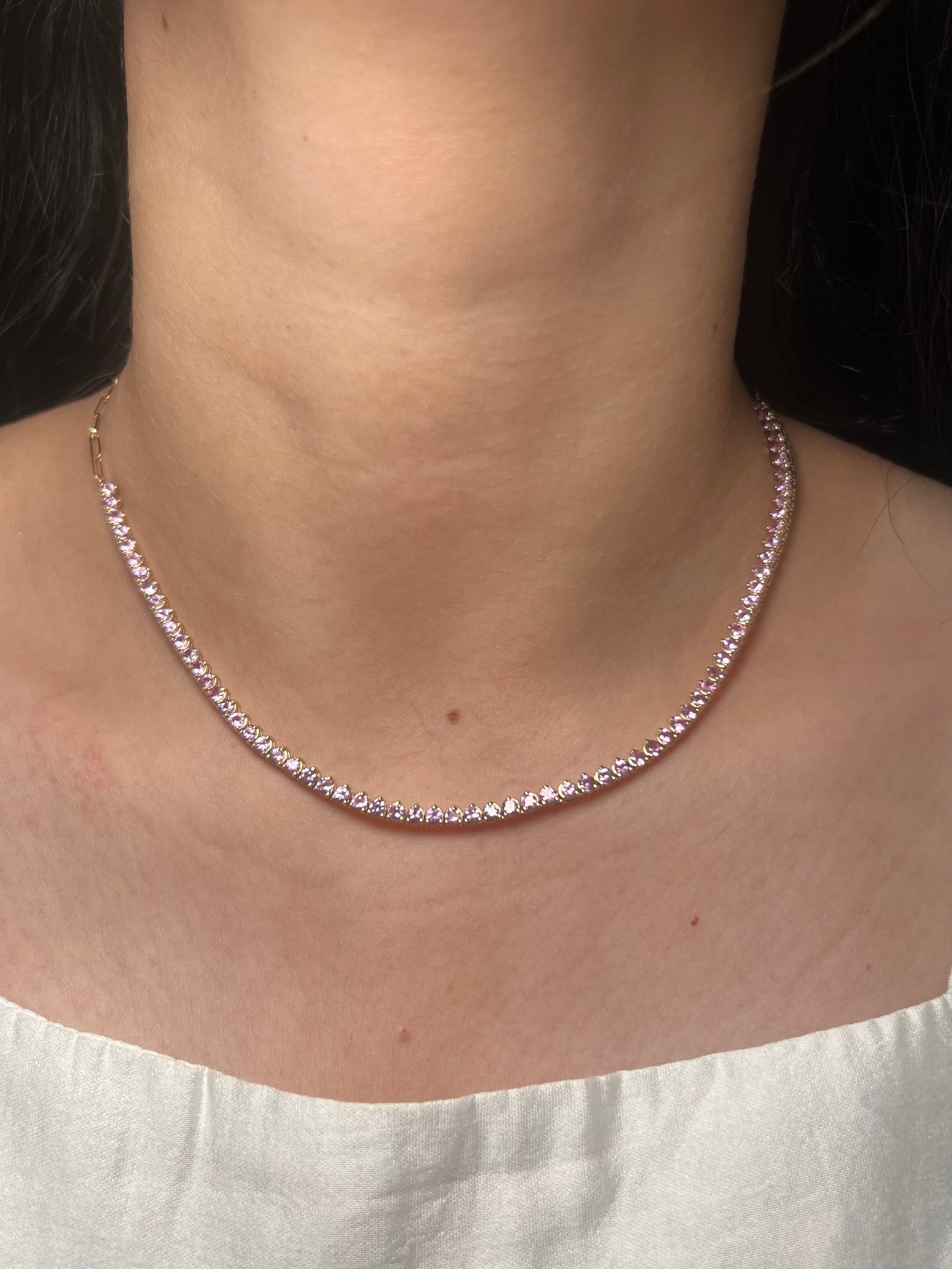 Pink Sapphire Half Tennis Necklace