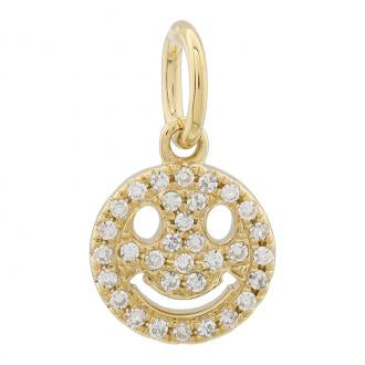 14k Yellow Gold Smiley Face Diamond Necklace Charm