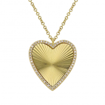 14k Large Yellow Gold Fluted Heart Diamond Necklace