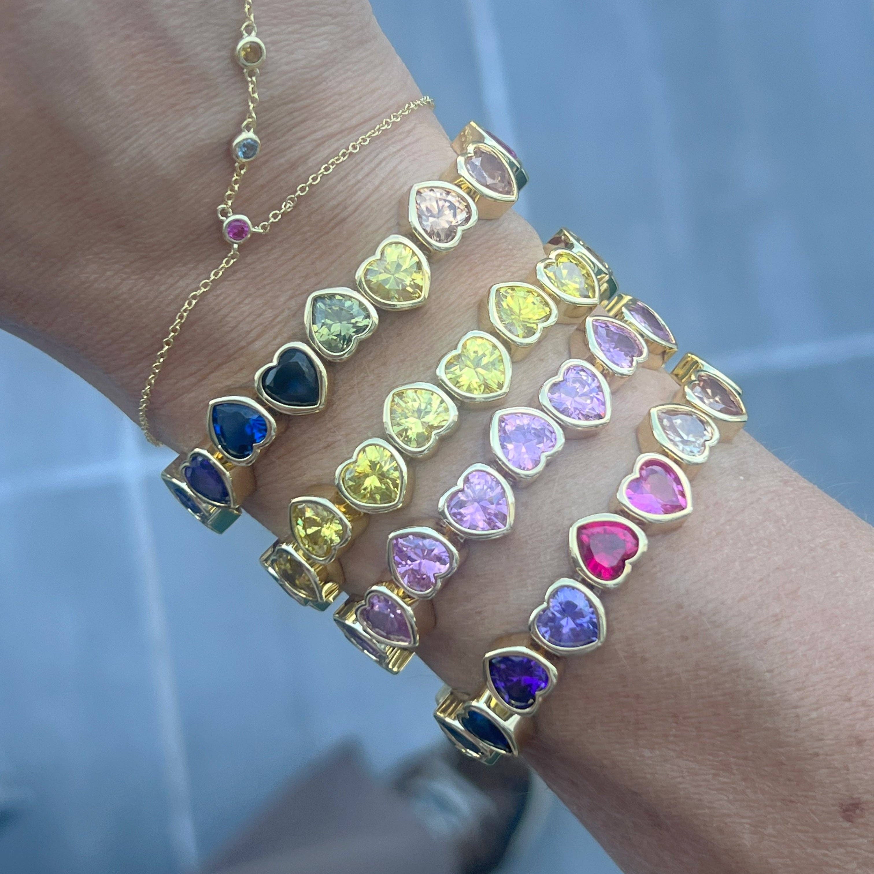 Rainbow Stretchy Bezel Heart Bracelet