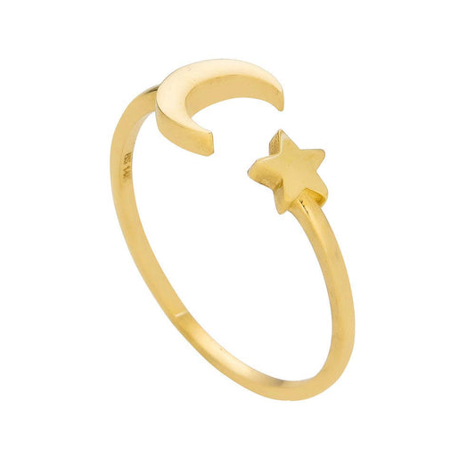 14k Star & Moon Shape Ring