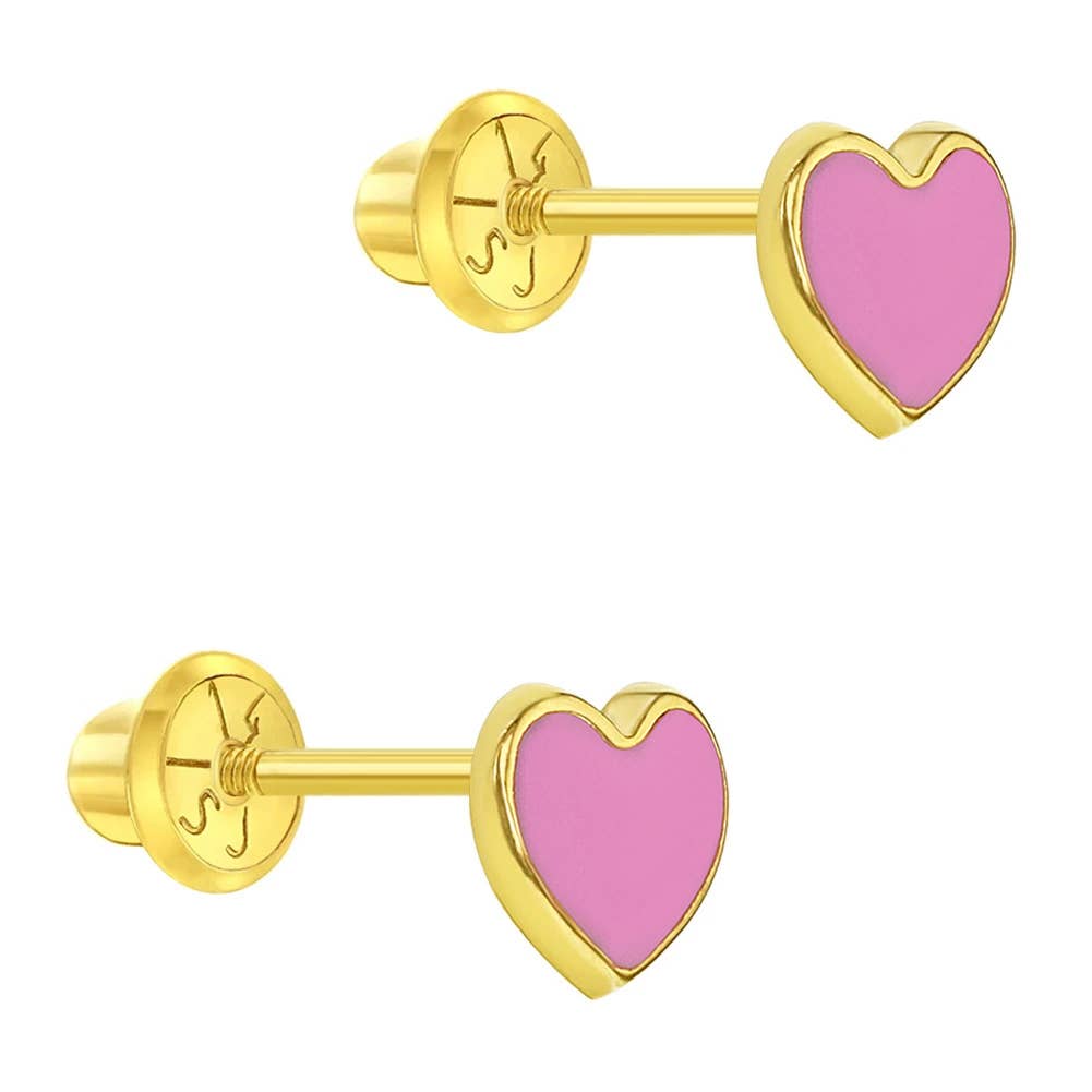 14k Gold Pink Heart Baby / Toddler / Kids Earrings